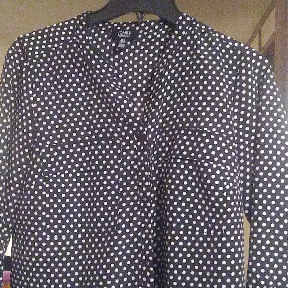 Black and white polka dot button-up blouse